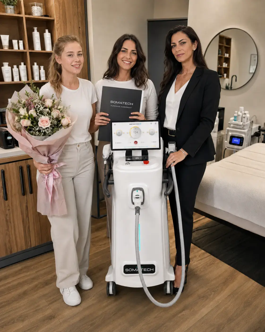 SOMATECH Diodenlaser bei einer Studioübergabe für professionelle Laserhaarentfernung